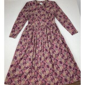Rare Vintage Laura Ashley Prairie‎ Dress Women's Size 10 Maroon Floral
